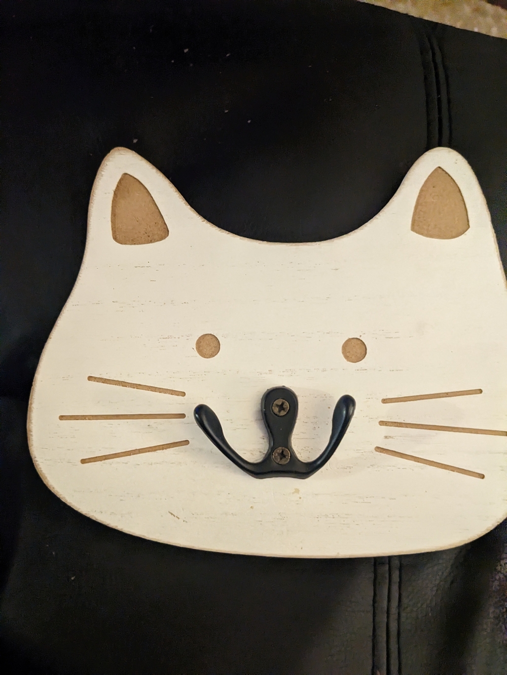 Wooden Cat Wall Hook - White